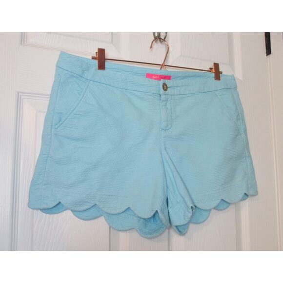 Lilly Pulitzer Pants - Lilly Pulitzer Womens 12 Light Turquoise Flat Front Signature Scallop Hem Shorts